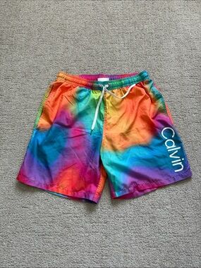 Calvin Klein Rainbow Tie-Dye Swim Trunks - Large